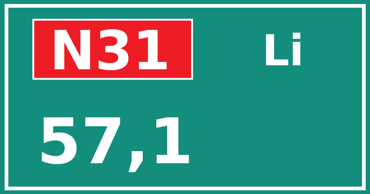Hectometerbord N31 57,1 zijde Li
