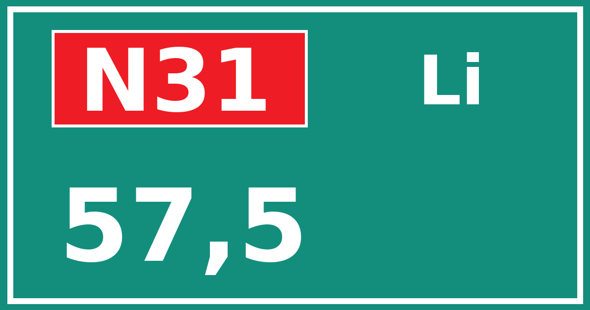 Hectometerbord N31 57,5 zijde Li
