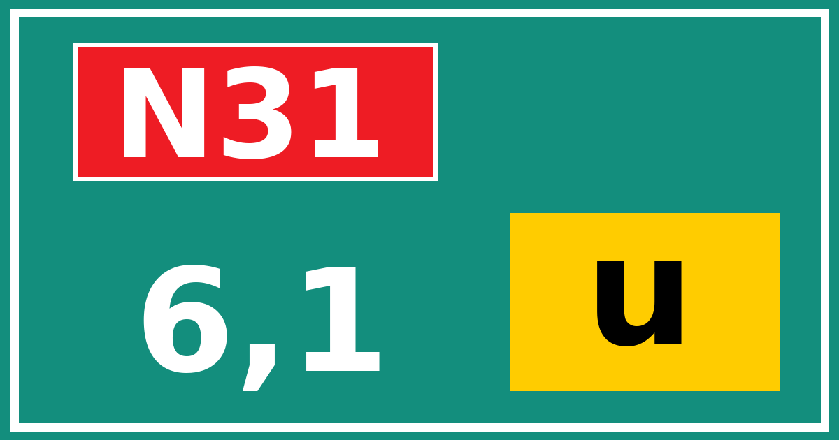 Hectometerbord N31 6,1 letter u