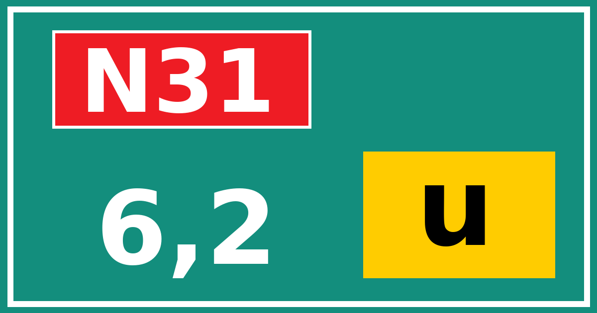 Hectometerbord N31 6,2 letter u