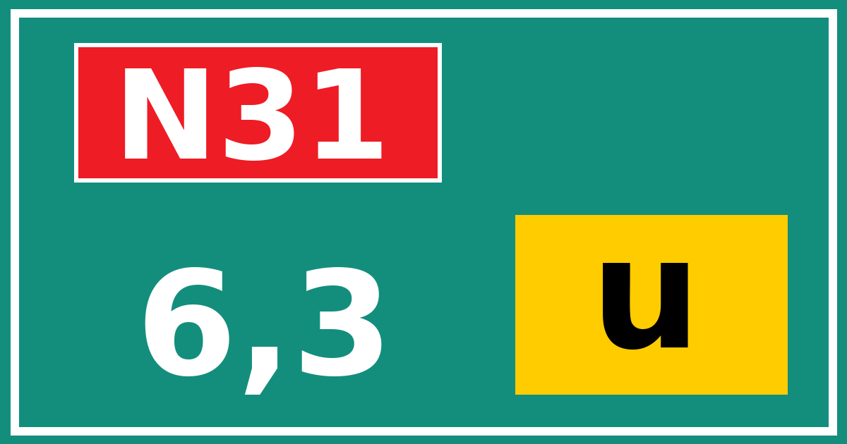 Hectometerbord N31 6,3 letter u