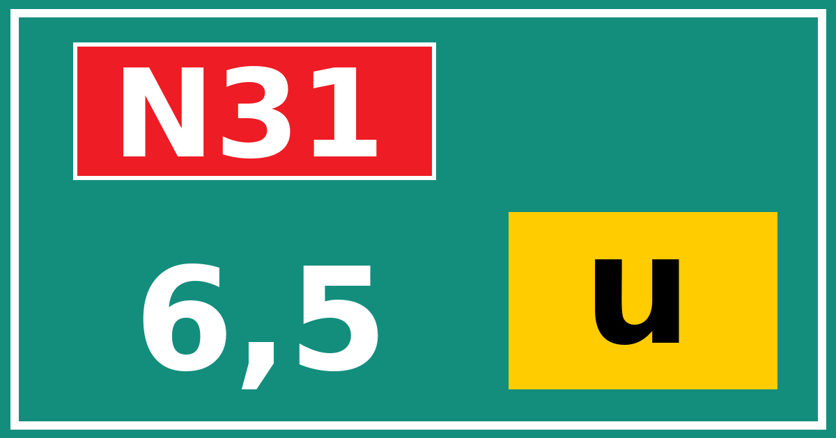 Hectometerbord N31 6,5 letter u