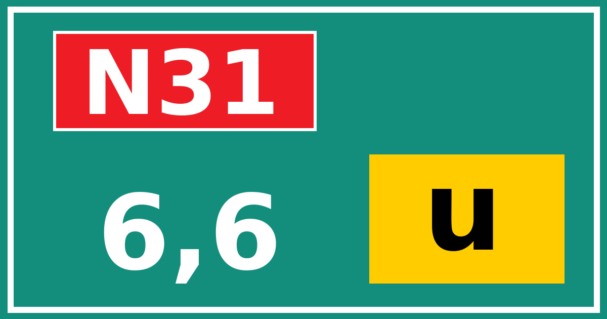 Hectometerbord N31 6,6 letter u