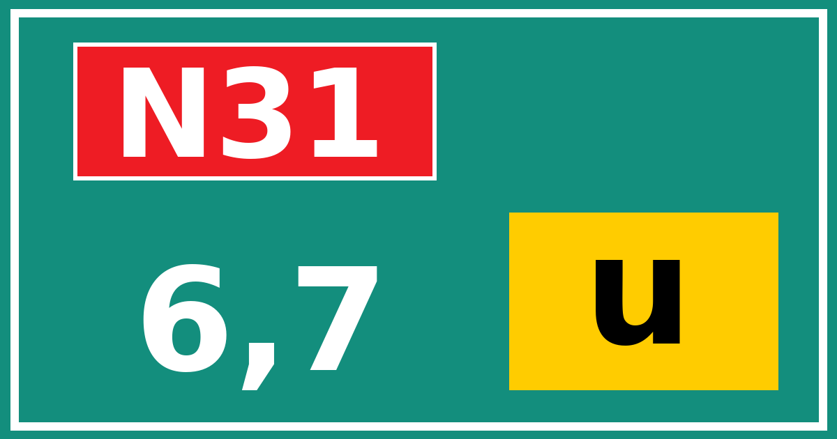 Hectometerbord N31 6,7 letter u