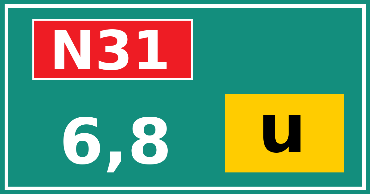 Hectometerbord N31 6,8 letter u