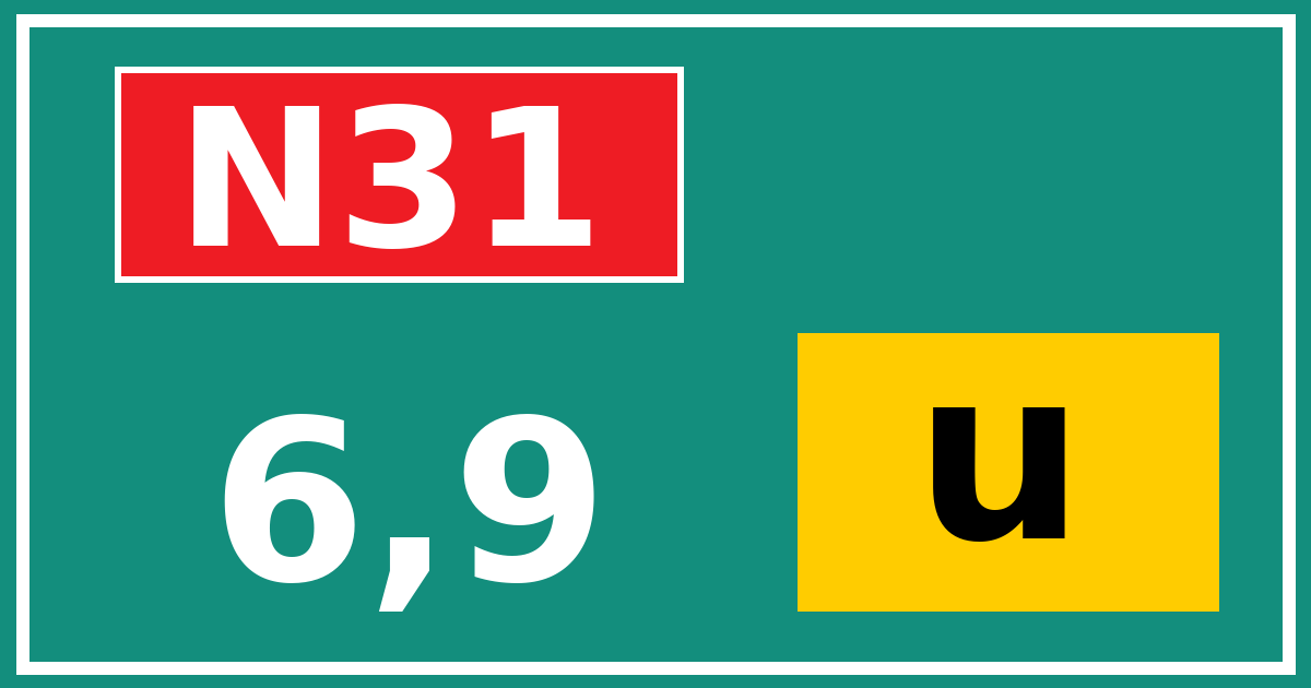 Hectometerbord N31 6,9 letter u