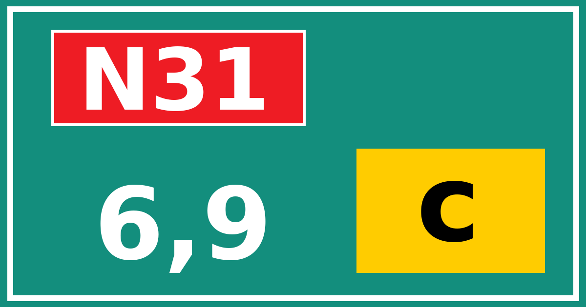 Hectometerbord N31 6,9 letter c