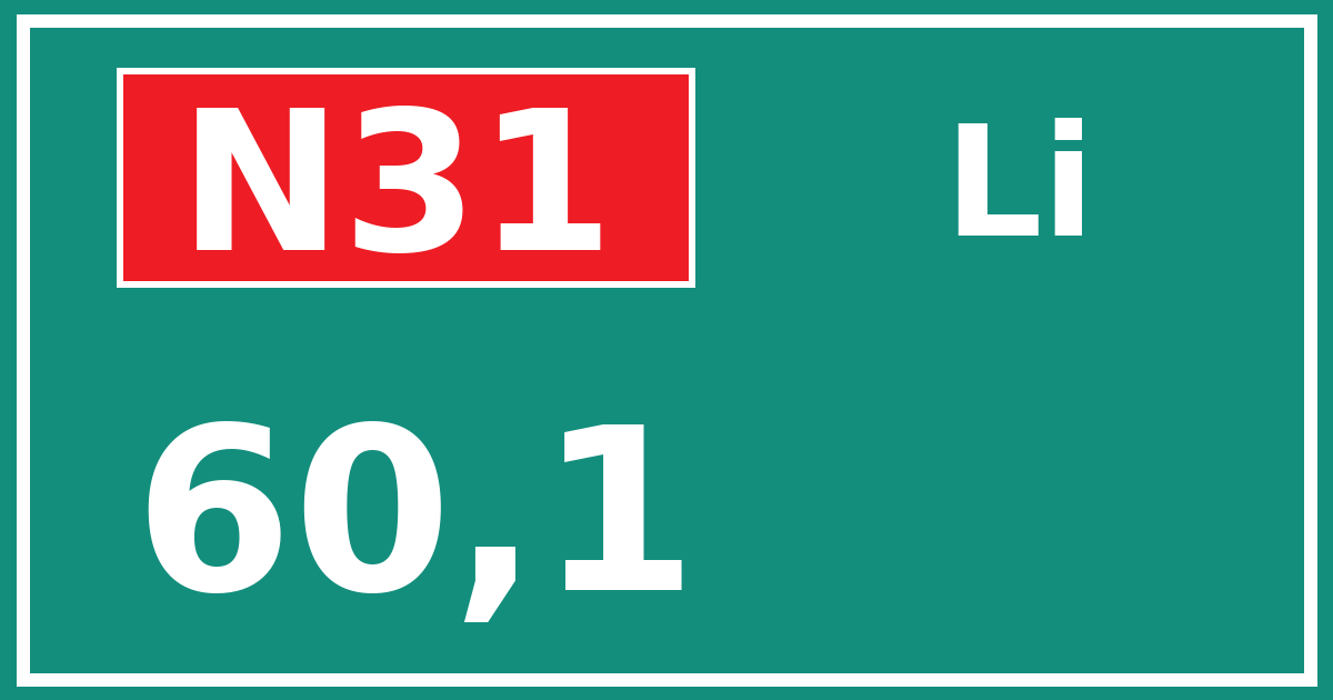 Hectometerbord N31 60,1 zijde Li