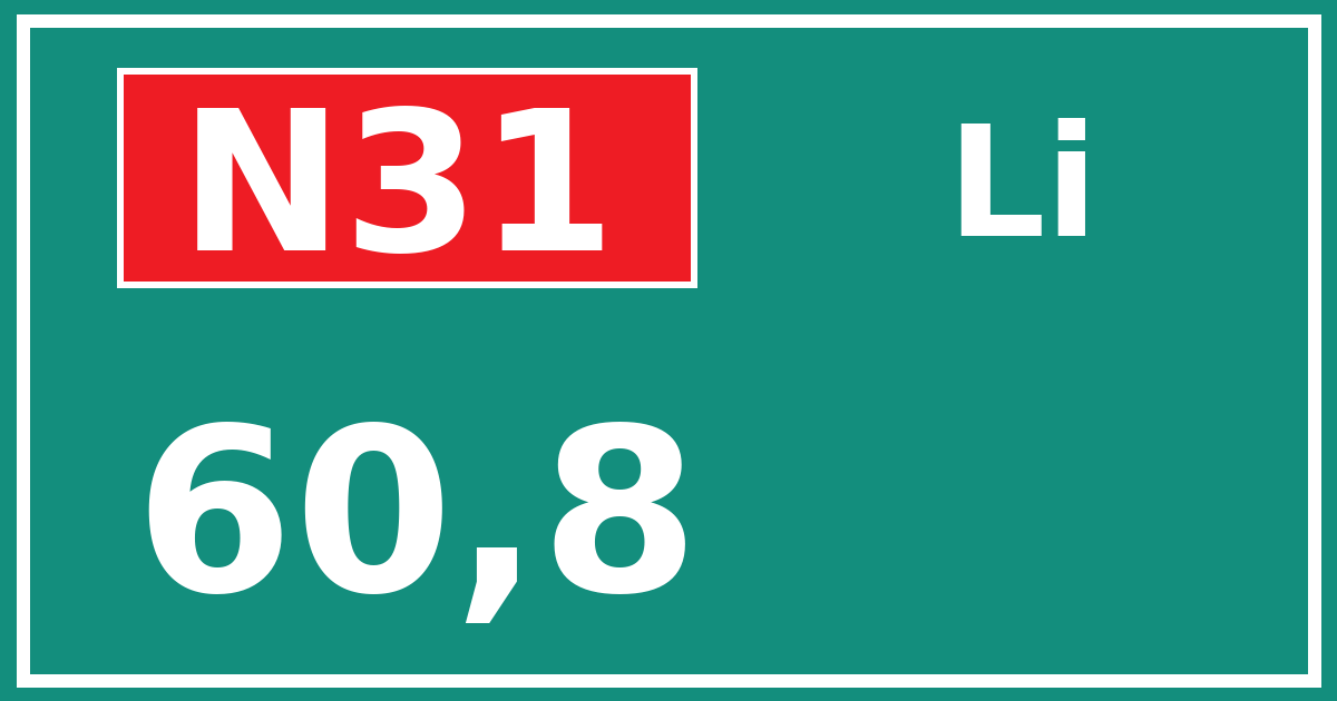 Hectometerbord N31 60,8 zijde Li