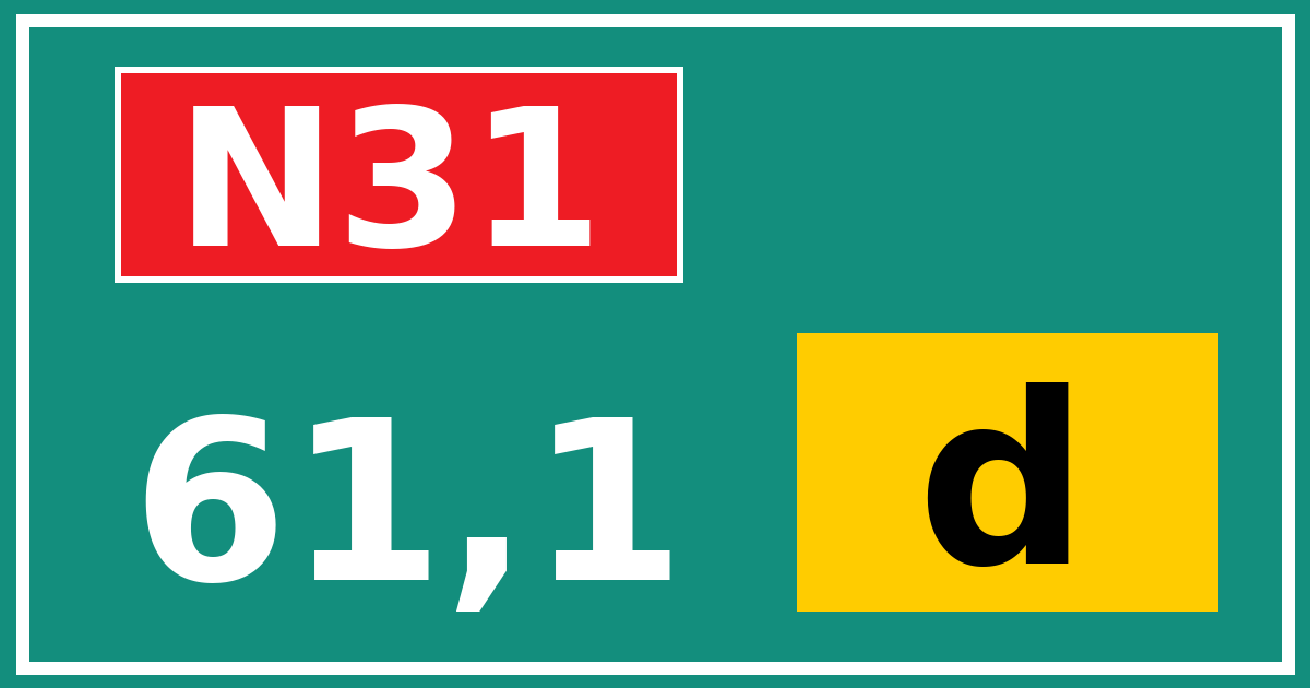 Hectometerbord N31 61,1 letter d
