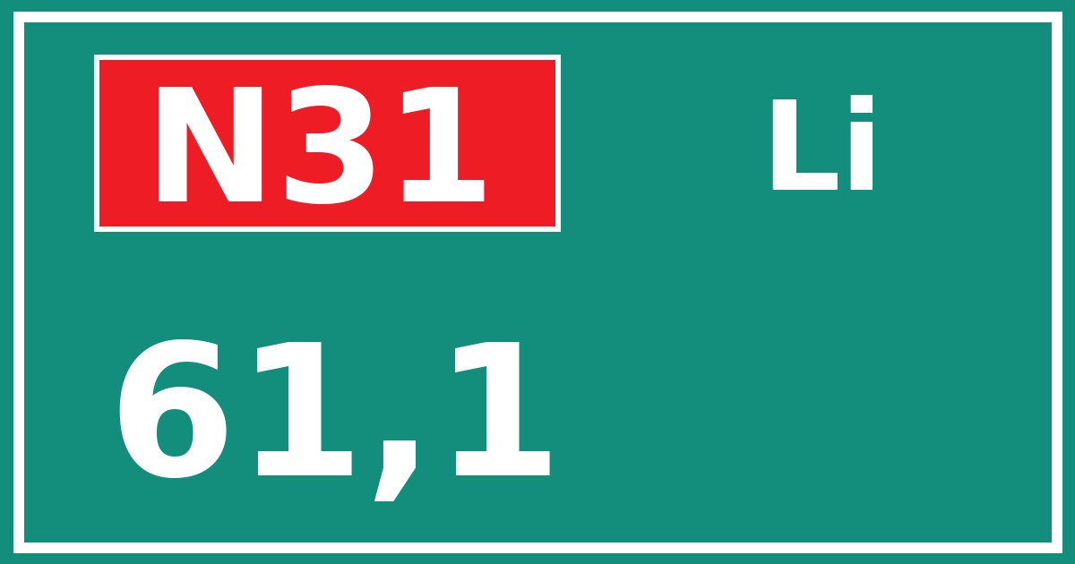 Hectometerbord N31 61,1 zijde Li
