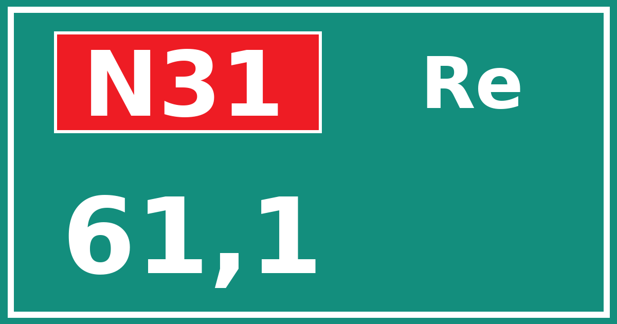 Hectometerbord N31 61,1 zijde Re