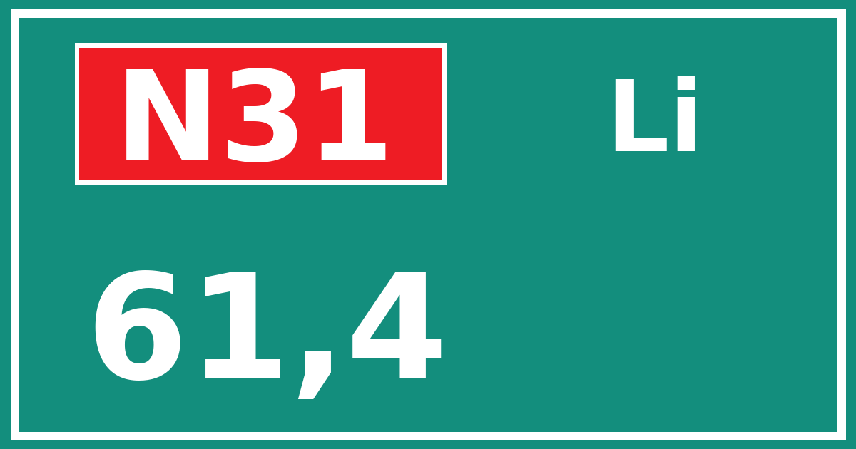 Hectometerbord N31 61,4 zijde Li