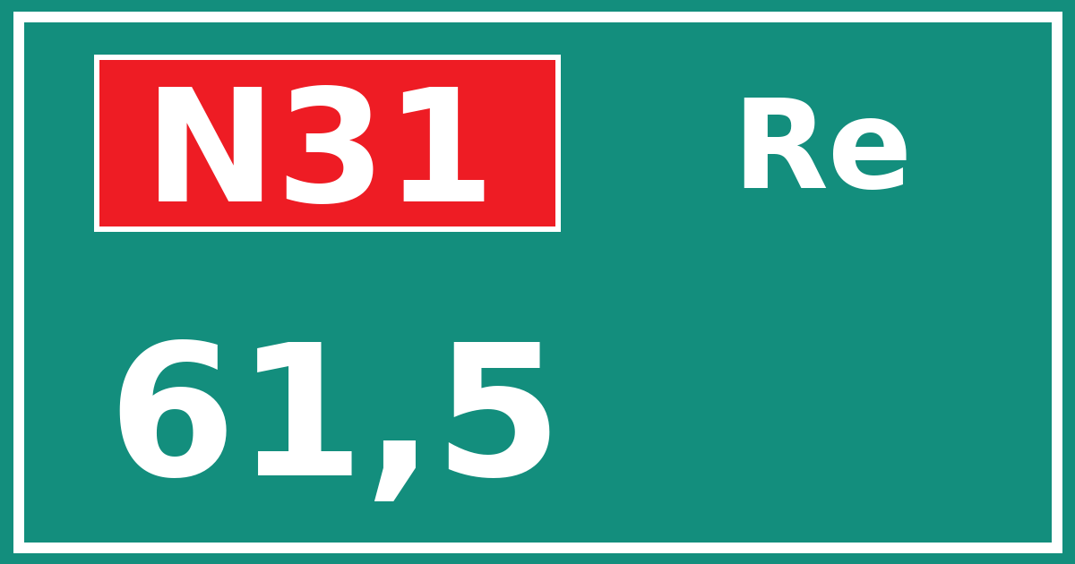 Hectometerbord N31 61,5 zijde Re