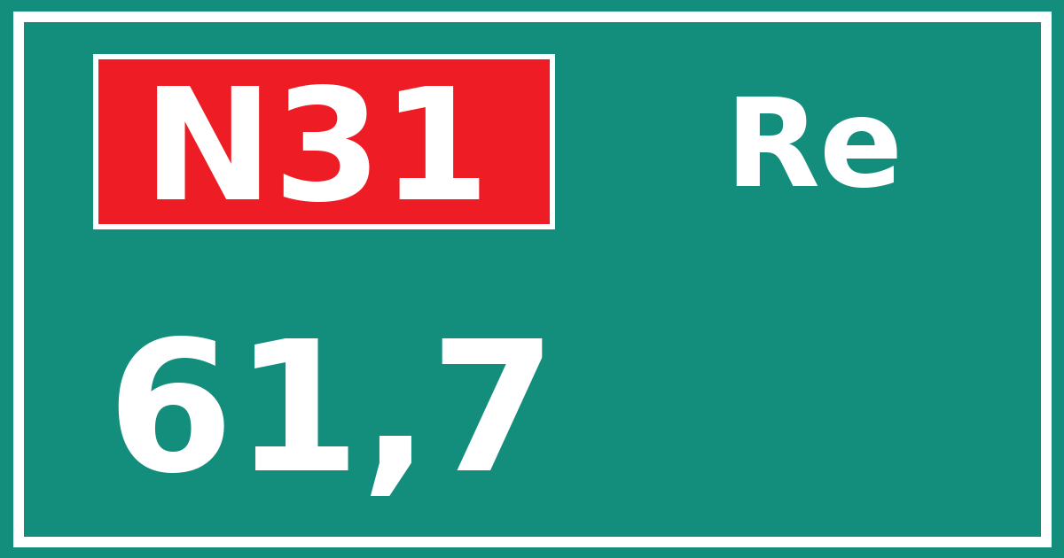Hectometerbord N31 61,7 zijde Re