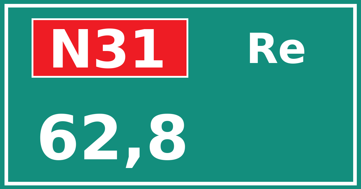 Hectometerbord N31 62,8 zijde Re
