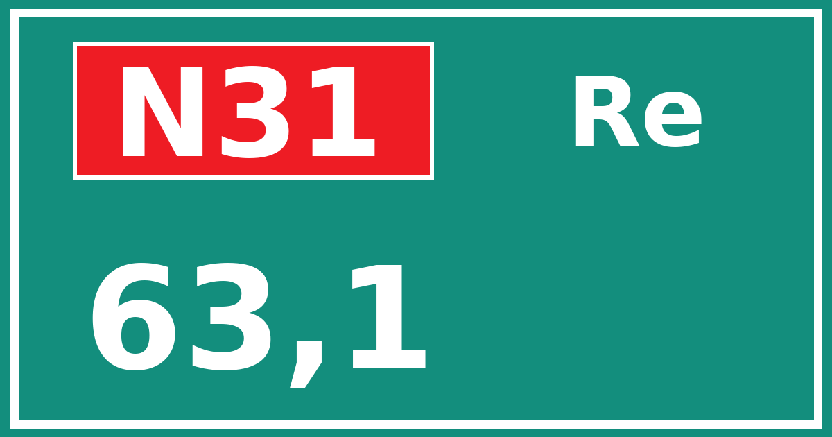 Hectometerbord N31 63,1 zijde Re