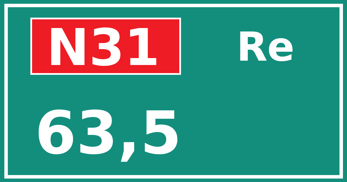 Hectometerbord N31 63,5 zijde Re