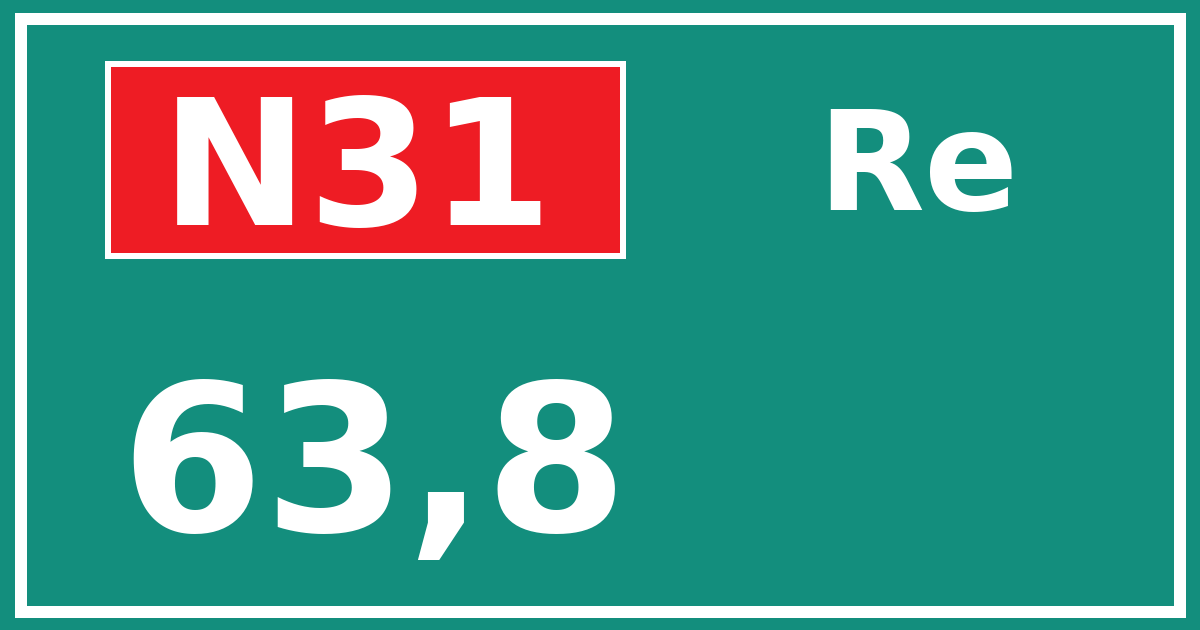 Hectometerbord N31 63,8 zijde Re