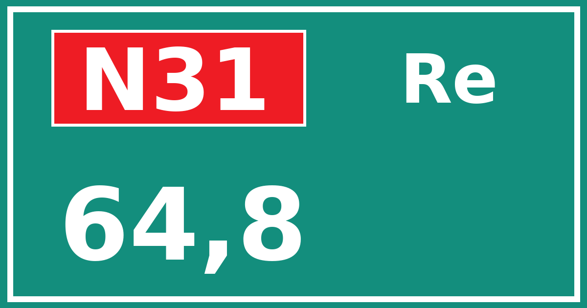 Hectometerbord N31 64,8 zijde Re