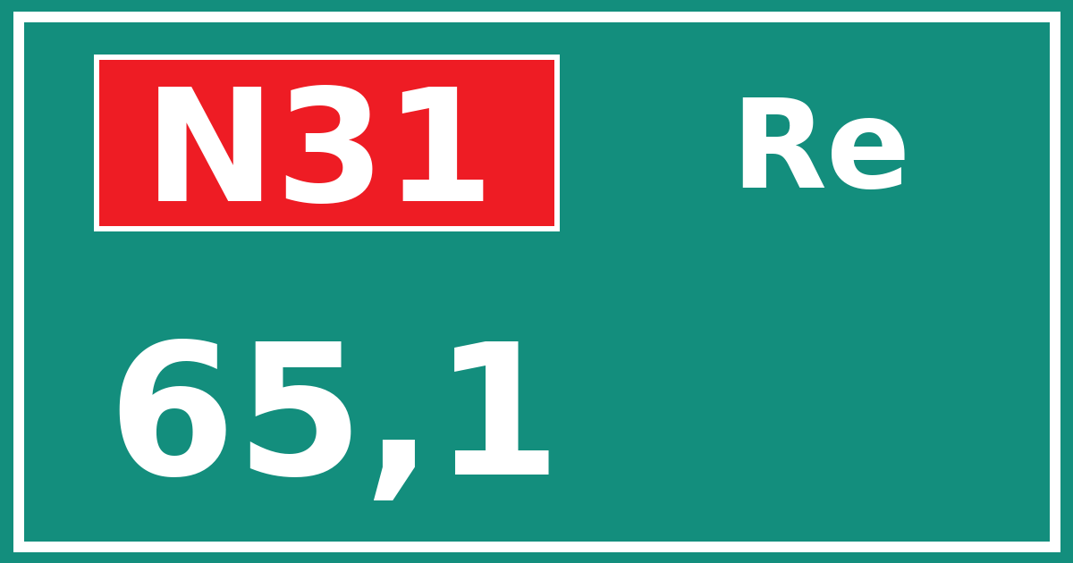 Hectometerbord N31 65,1 zijde Re