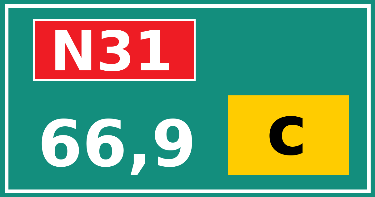 Hectometerbord N31 66,9 letter c