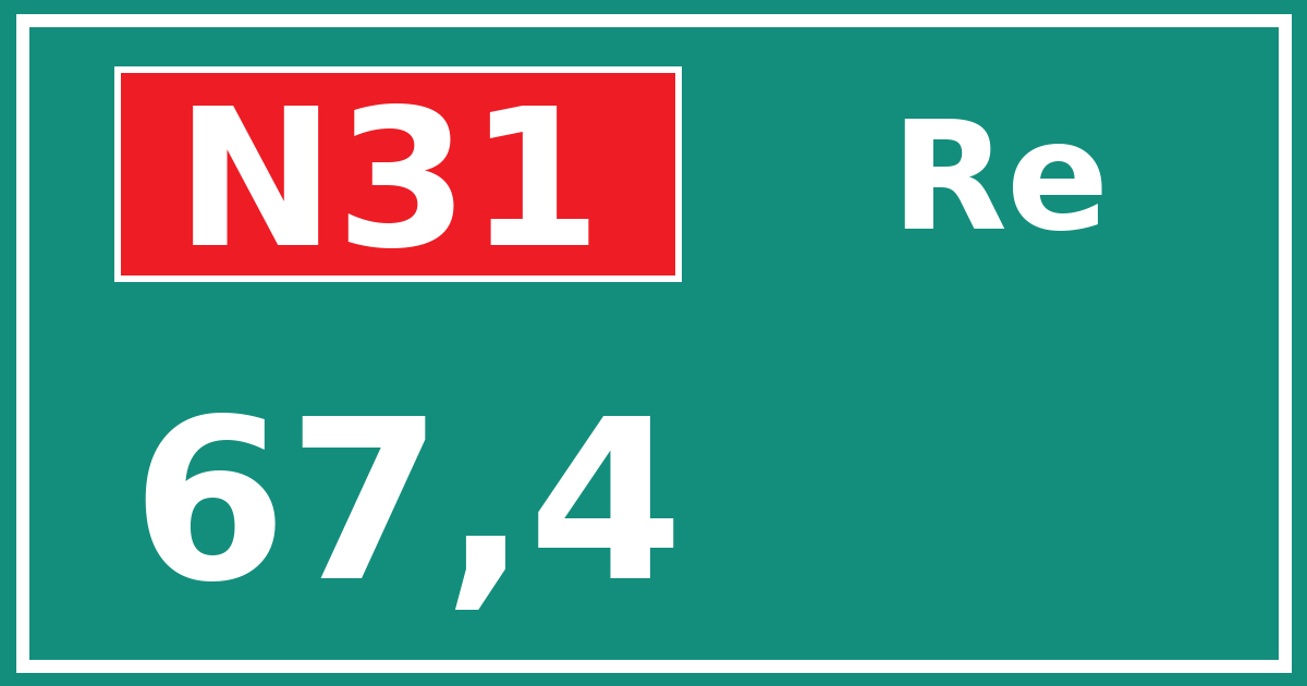 Hectometerbord N31 67,4 zijde Re