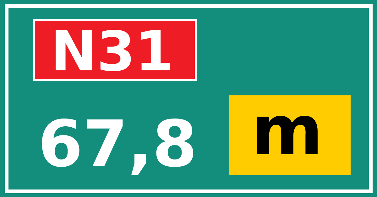 Hectometerbord N31 67,8 letter m