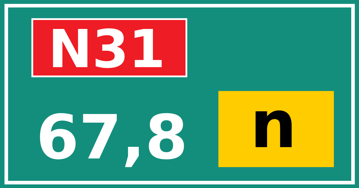 Hectometerbord N31 67,8 letter n
