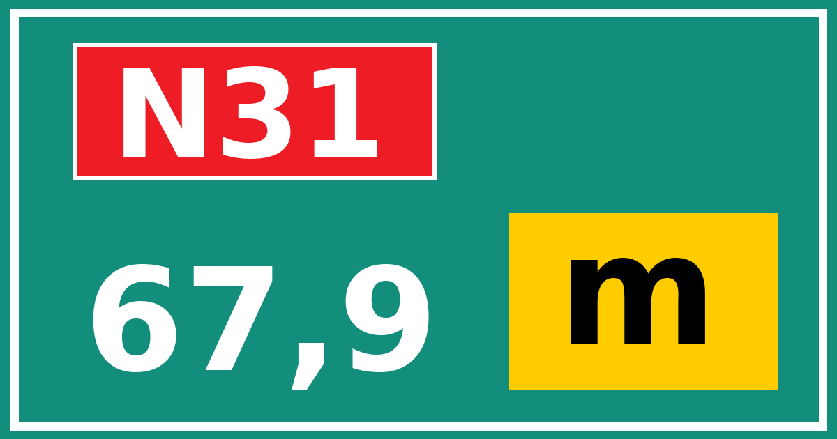 Hectometerbord N31 67,9 letter m