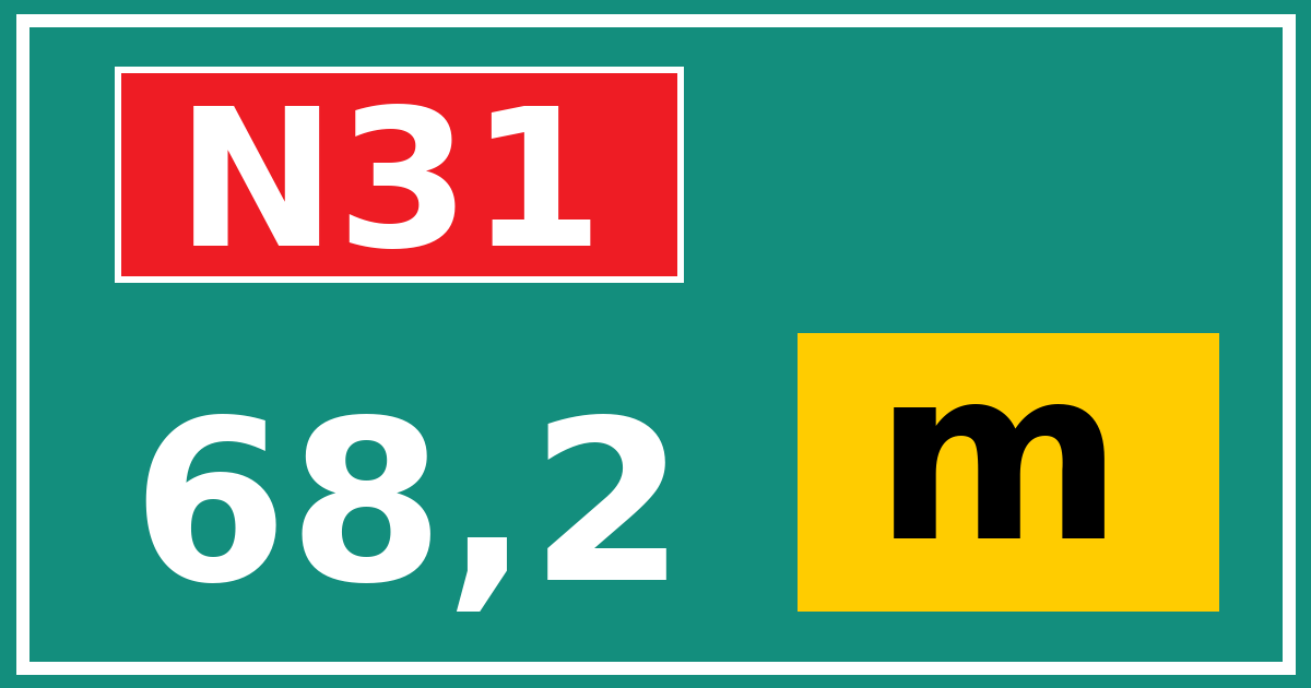 Hectometerbord N31 68,2 letter m