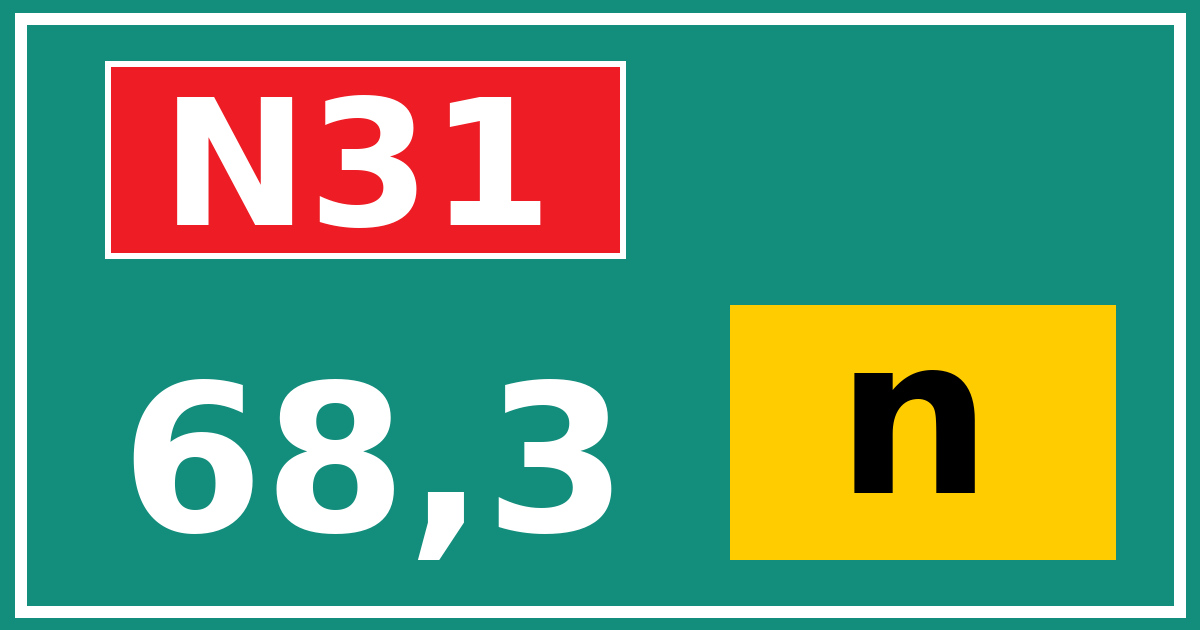 Hectometerbord N31 68,3 letter n