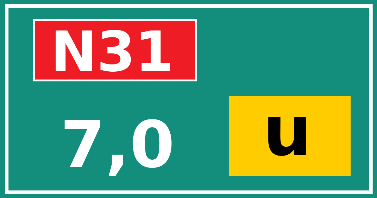 Hectometerbord N31 7,0 letter u
