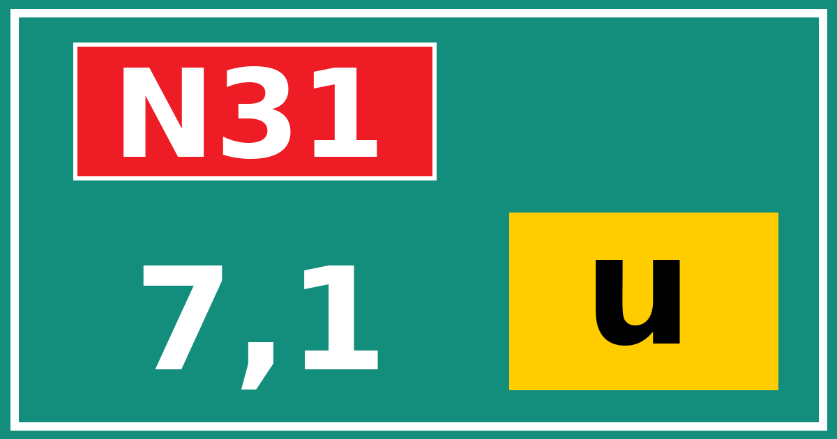 Hectometerbord N31 7,1 letter u