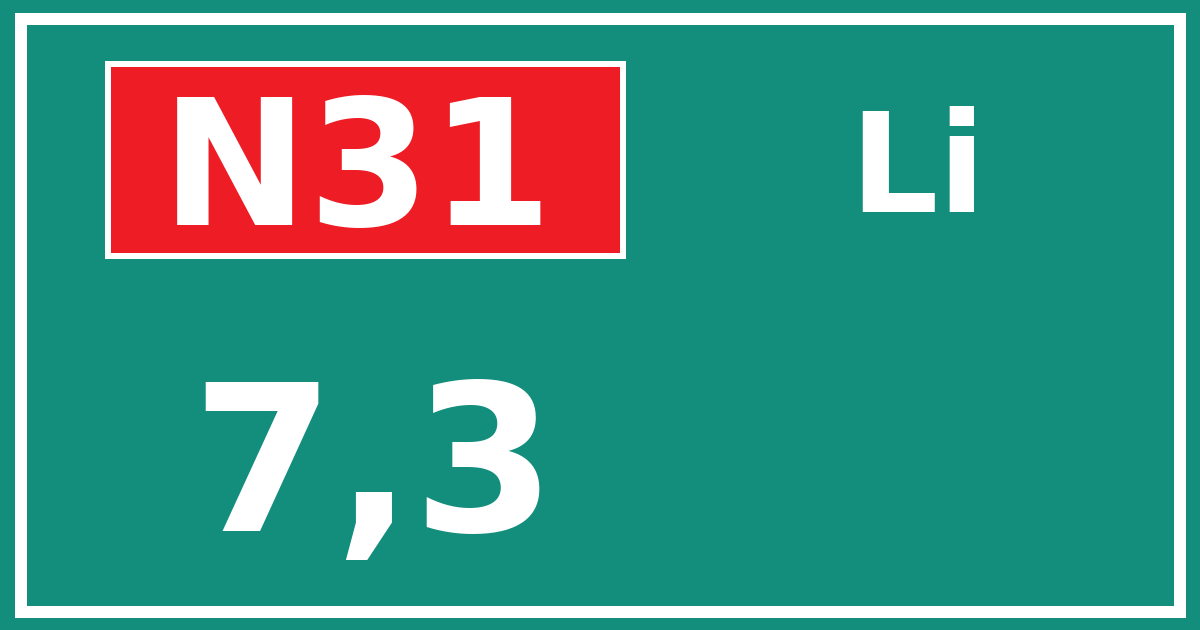 Hectometerbord N31 7,3 zijde Li