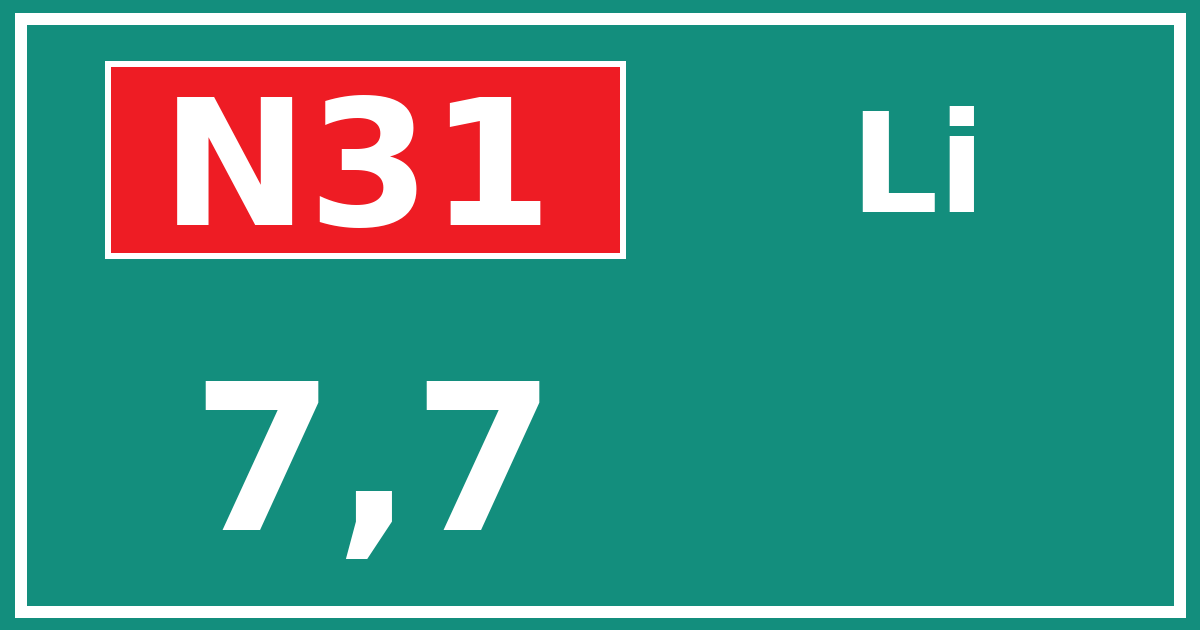 Hectometerbord N31 7,7 zijde Li