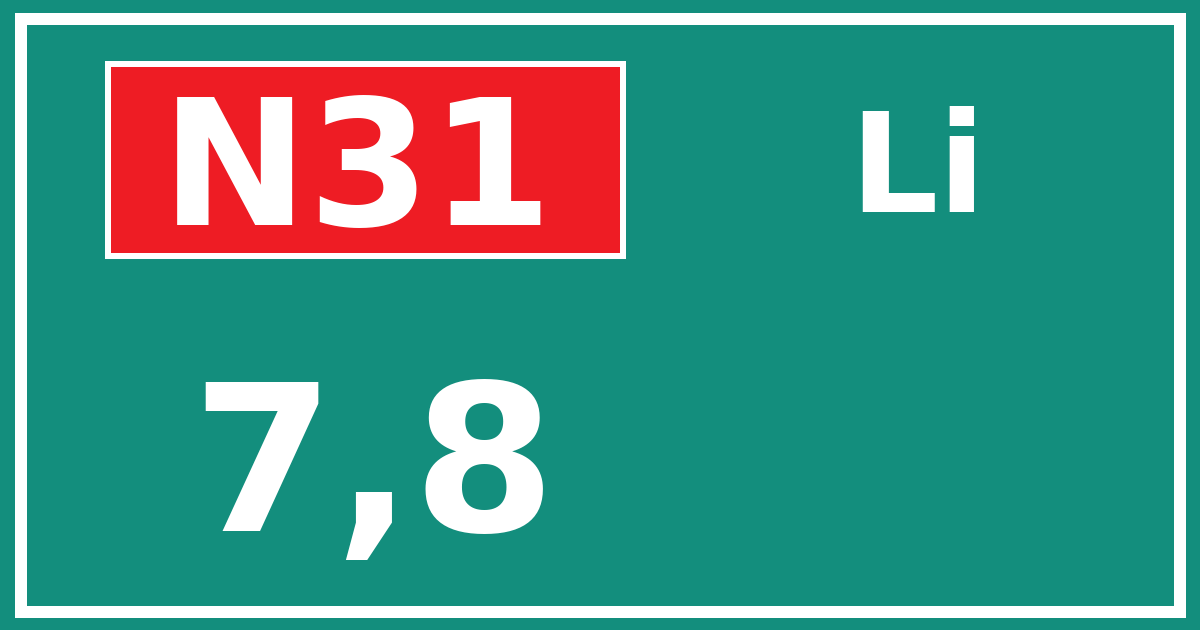 Hectometerbord N31 7,8 zijde Li