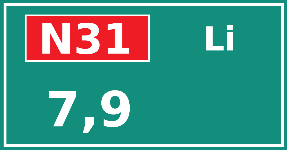 Hectometerbord N31 7,9 zijde Li
