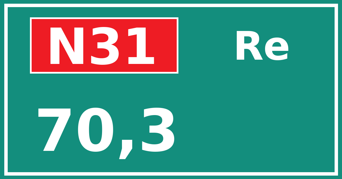 Hectometerbord N31 70,3 zijde Re