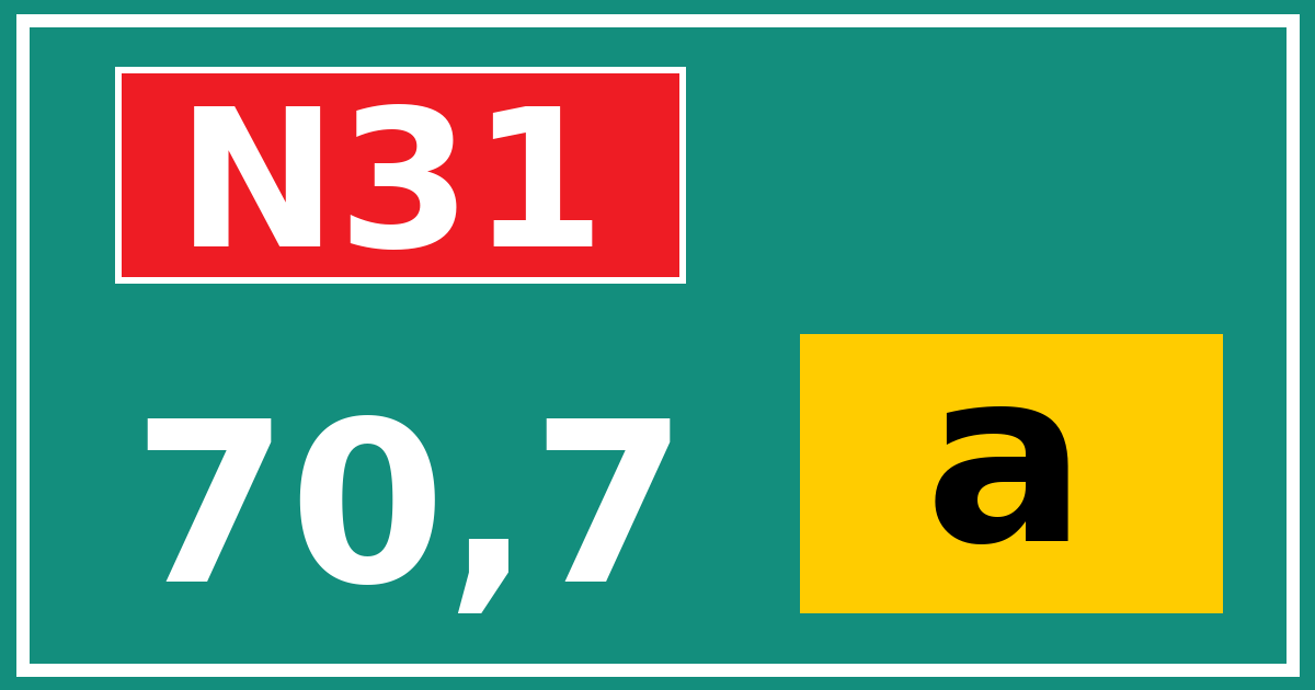 Hectometerbord N31 70,7 letter a