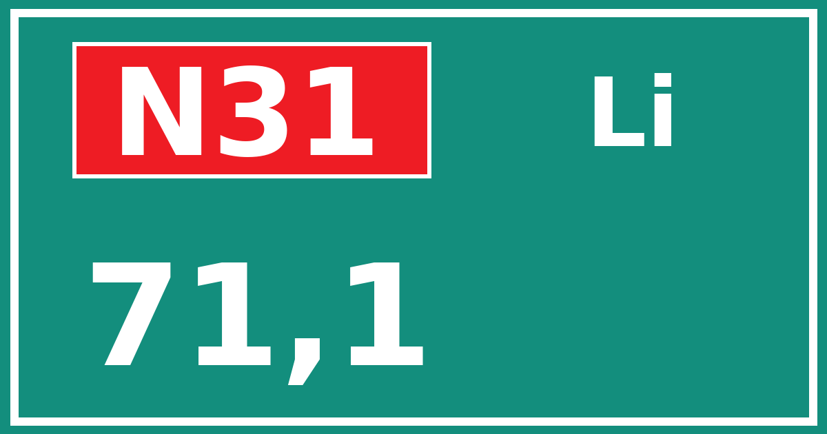 Hectometerbord N31 71,1 zijde Li