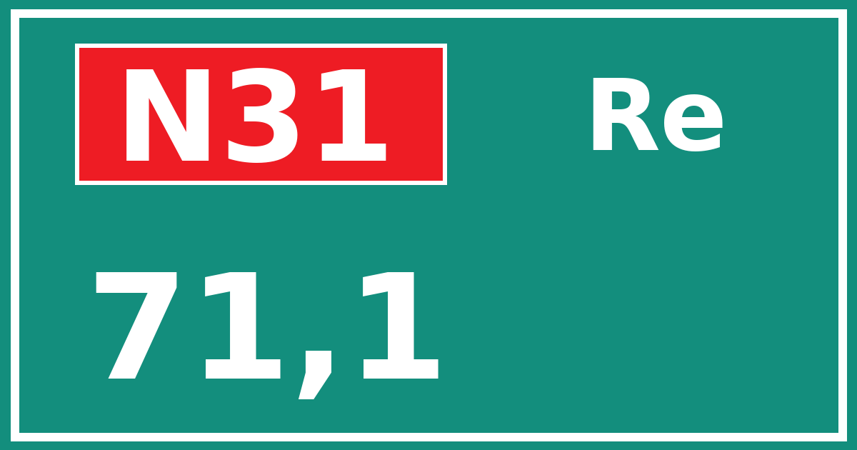 Hectometerbord N31 71,1 zijde Re