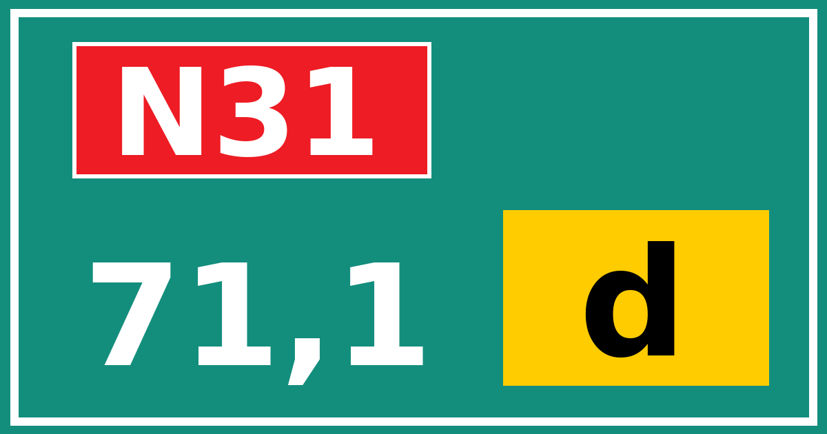 Hectometerbord N31 71,1 letter d