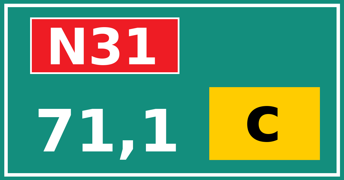 Hectometerbord N31 71,1 letter c