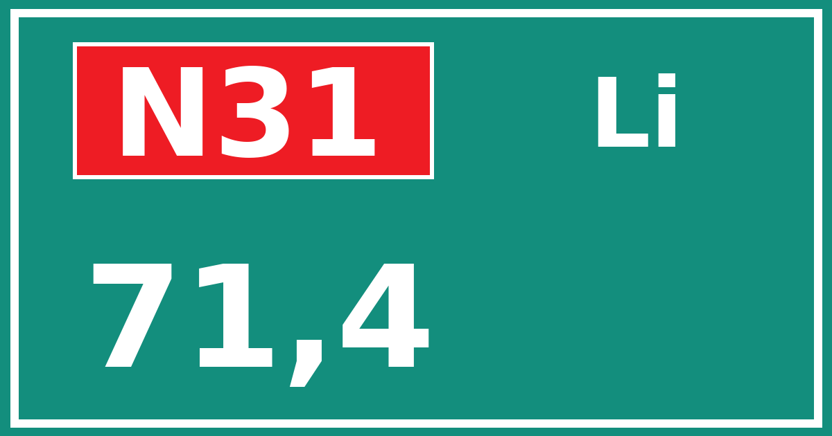 Hectometerbord N31 71,4 zijde Li