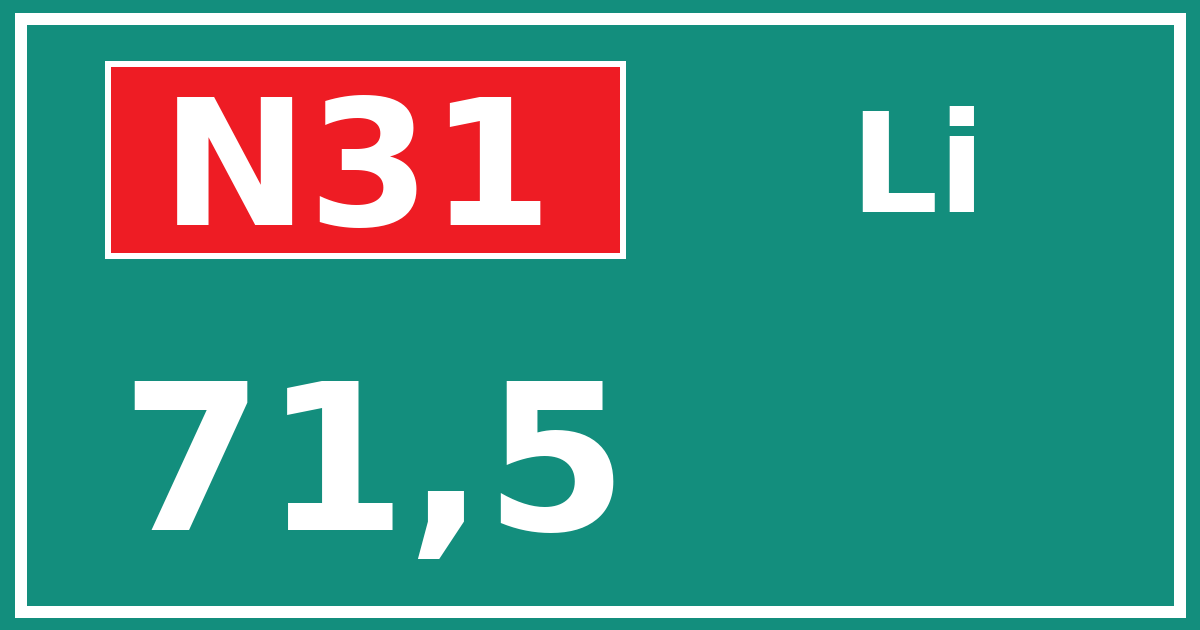 Hectometerbord N31 71,5 zijde Li