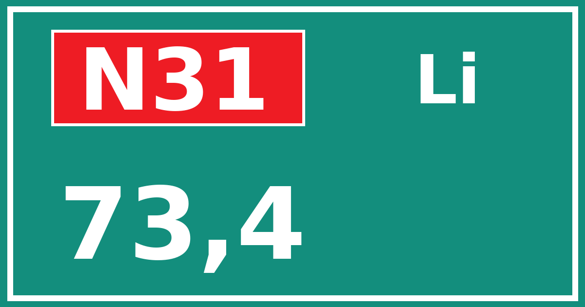 Hectometerbord N31 73,4 zijde Li