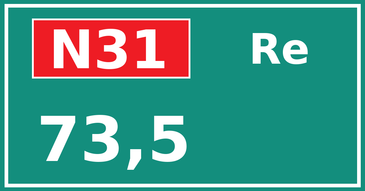Hectometerbord N31 73,5 zijde Re