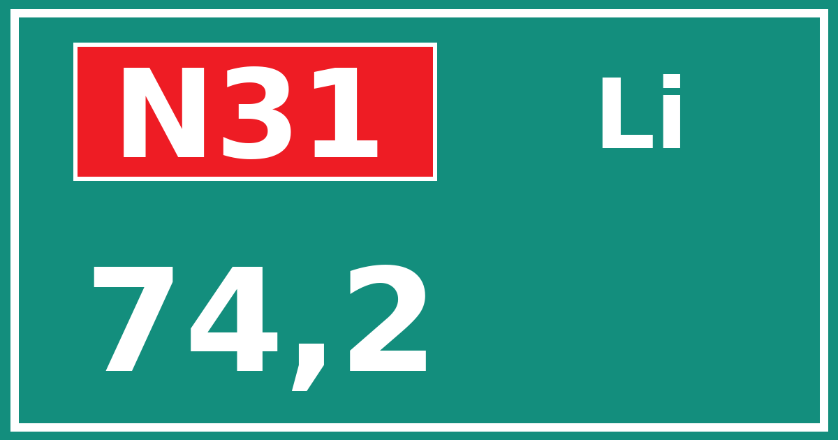 Hectometerbord N31 74,2 zijde Li