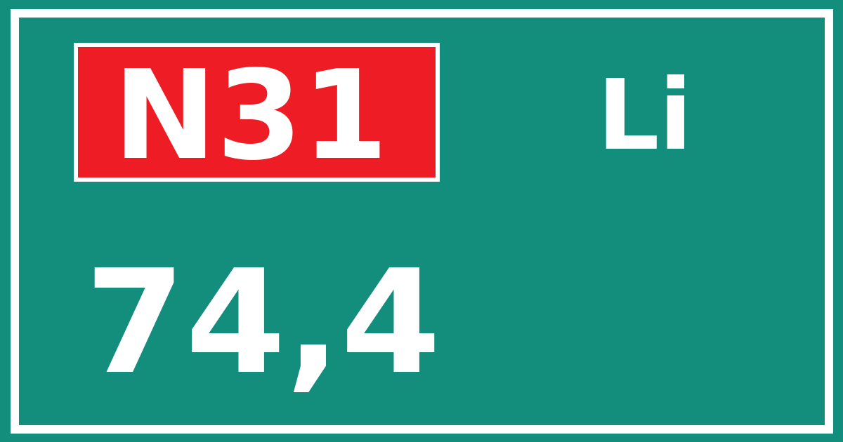 Hectometerbord N31 74,4 zijde Li